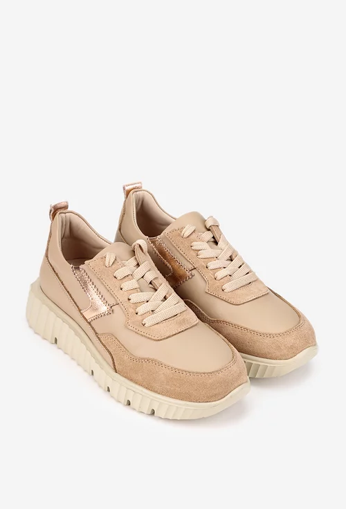 Pantofi dama NUR taupe din piele box si intoarsa