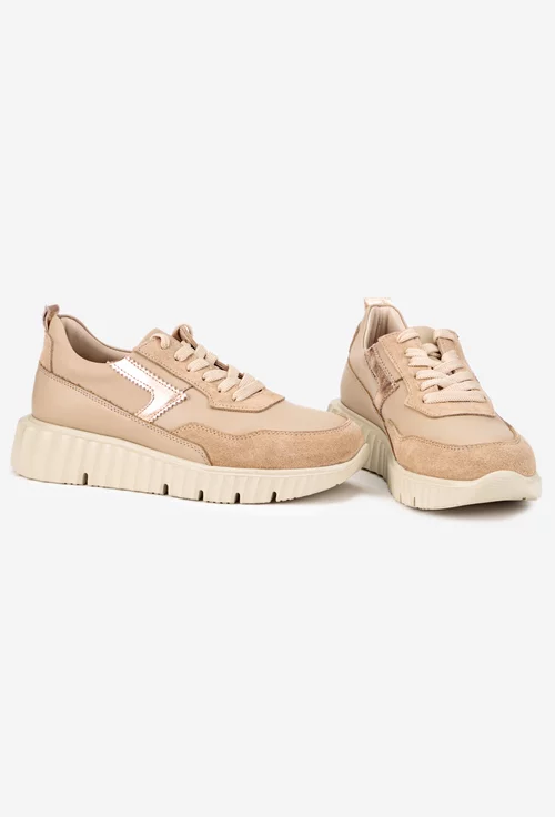 Pantofi dama NUR taupe din piele box si intoarsa