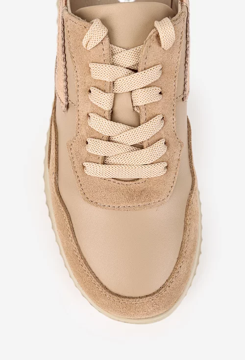 Pantofi dama NUR taupe din piele box si intoarsa