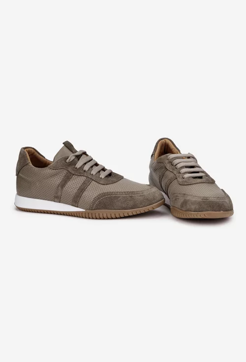 Pantofi dama NUR taupe din piele cu aspect perforat