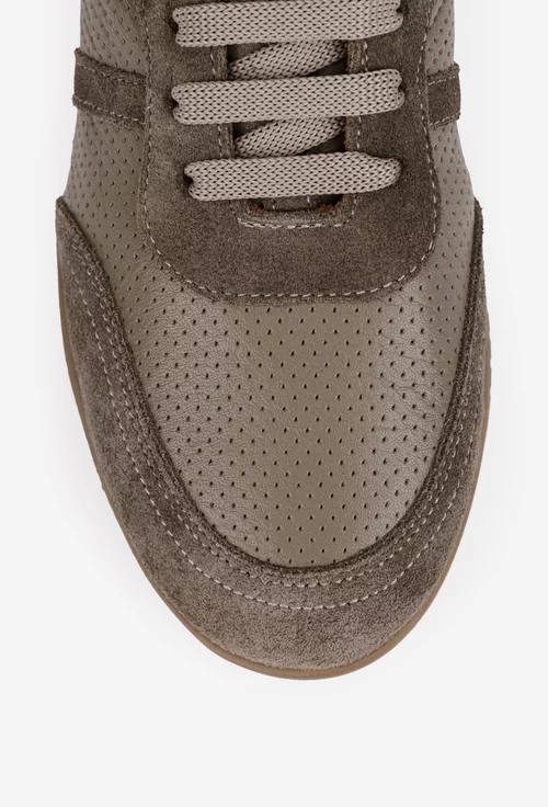 Pantofi dama NUR taupe din piele cu aspect perforat