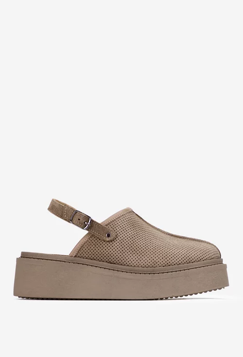 Pantofi dama NUR taupe din piele cu decupaj
