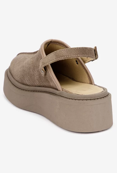 Pantofi dama NUR taupe din piele cu decupaj