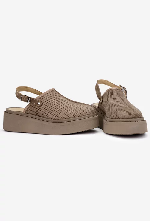 Pantofi dama NUR taupe din piele cu decupaj