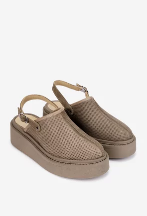 Pantofi dama NUR taupe din piele cu decupaj