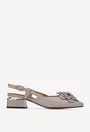 Pantofi dama NUR taupe din piele cu ornament floare