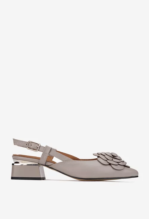 Pantofi dama NUR taupe din piele cu ornament floare