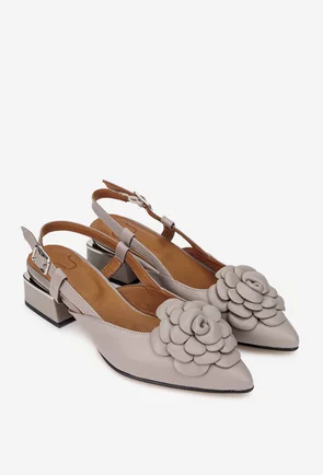 Pantofi dama NUR taupe din piele cu ornament floare