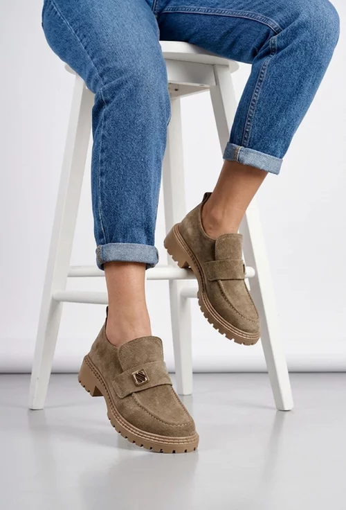 Pantofi dama NUR taupe din piele intoarsa picture - 2