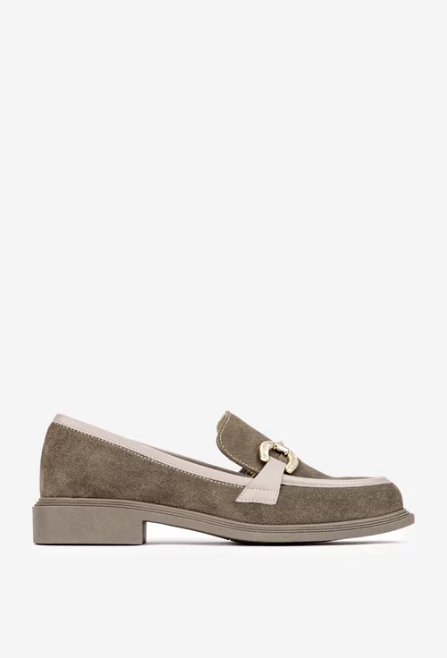 Pantofi dama NUR taupe din piele intoarsa cu ornament