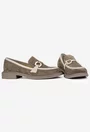 Pantofi dama NUR taupe din piele intoarsa cu ornament