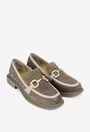 Pantofi dama NUR taupe din piele intoarsa cu ornament