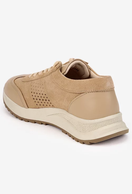 Pantofi dama NUR taupe din piele intoarsa si box