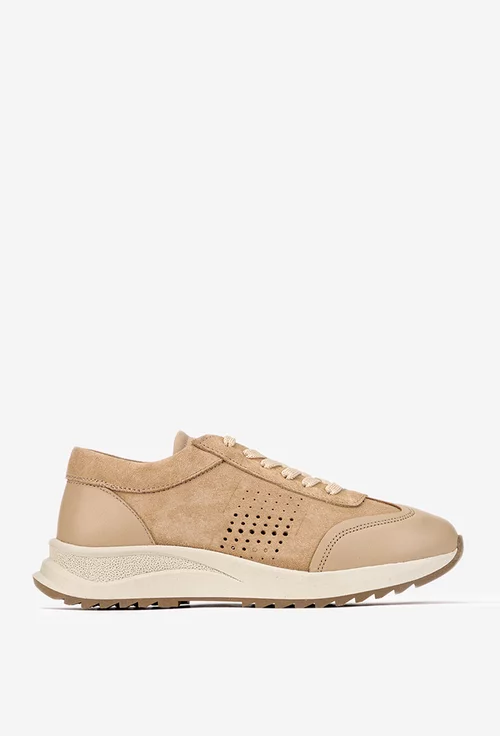 Pantofi dama NUR taupe din piele intoarsa si box