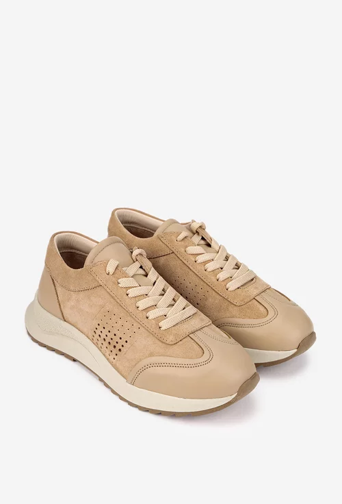 Pantofi dama NUR taupe din piele intoarsa si box