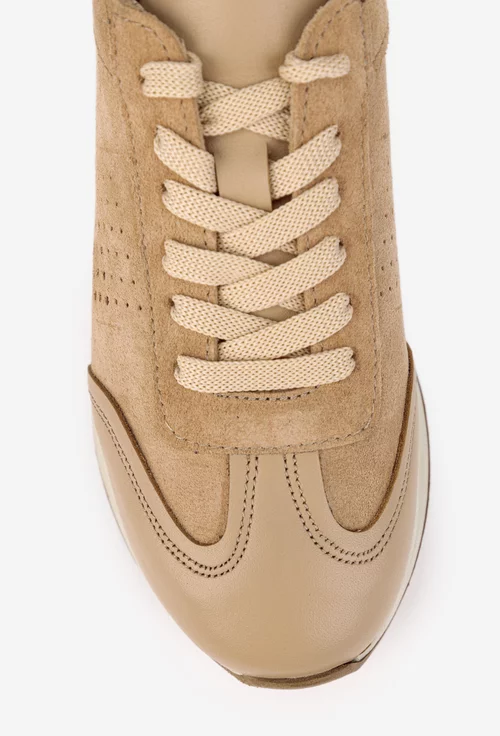 Pantofi dama NUR taupe din piele intoarsa si box