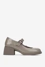 Pantofi dama NUR taupe din piele lacuita cu bareta