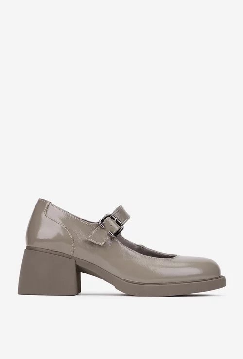 Pantofi dama NUR taupe din piele lacuita cu bareta