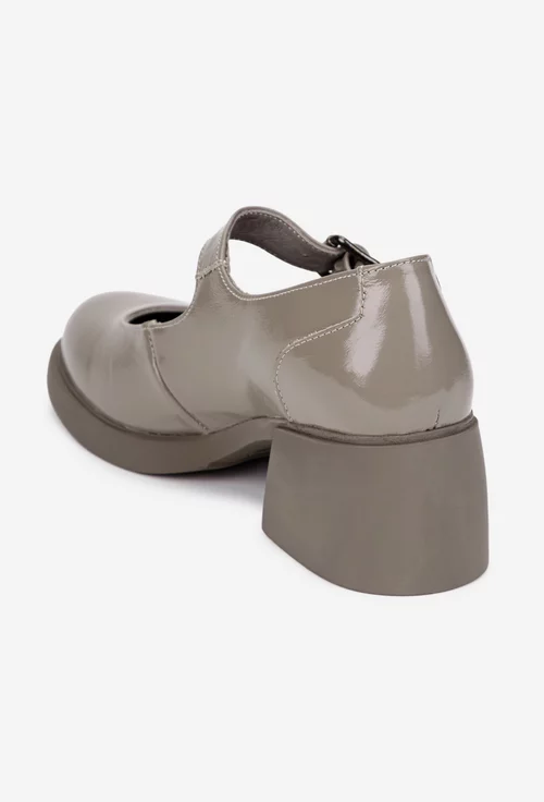 Pantofi dama NUR taupe din piele lacuita cu bareta