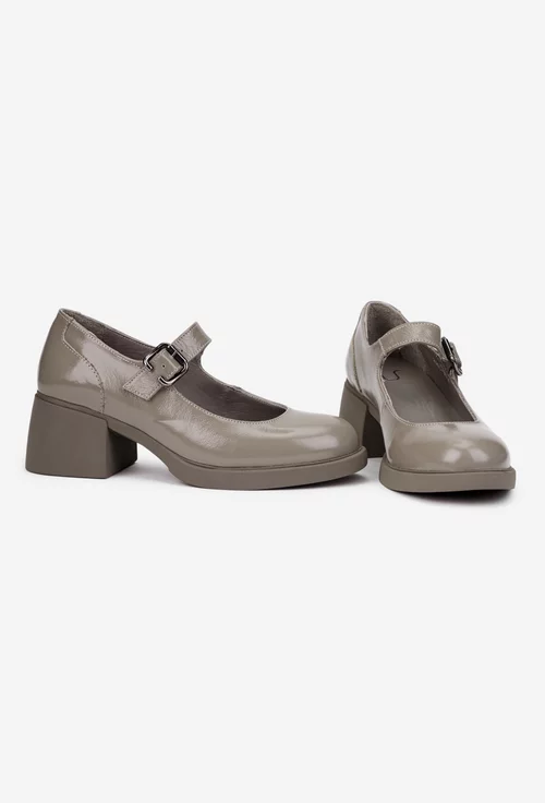 Pantofi dama NUR taupe din piele lacuita cu bareta