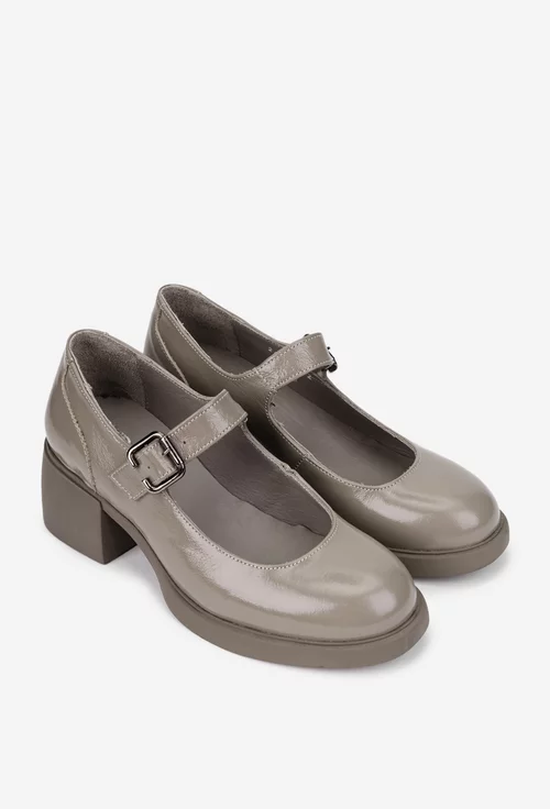 Pantofi dama NUR taupe din piele lacuita cu bareta