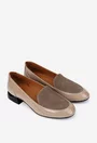Pantofi dama NUR taupe din piele lacuita cu insertii piele intoarsa