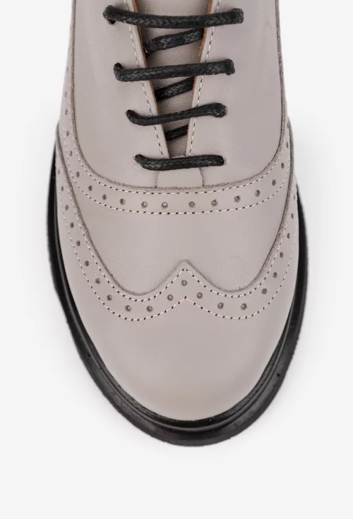 Pantofi dama NUR taupe din piele naturala cu aspect perforat