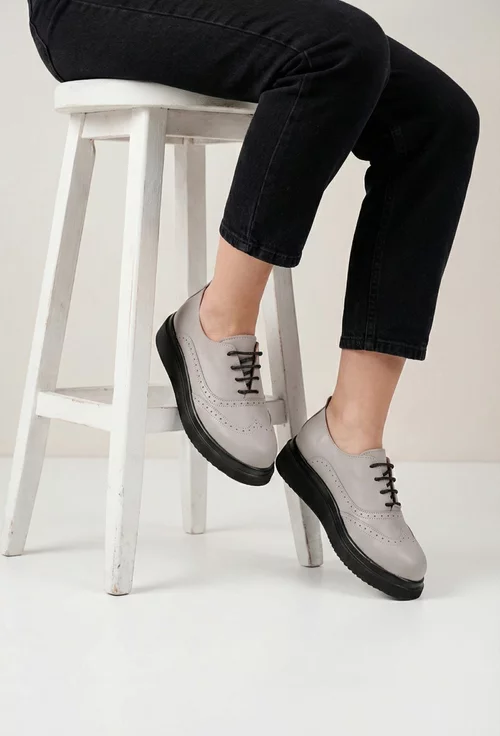 Pantofi dama NUR taupe din piele naturala cu aspect perforat