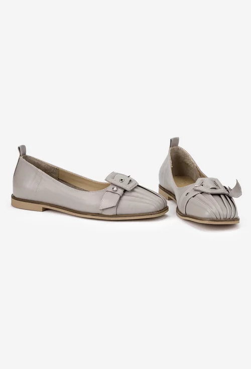 Pantofi dama NUR taupe din piele naturala cu catarama din piele