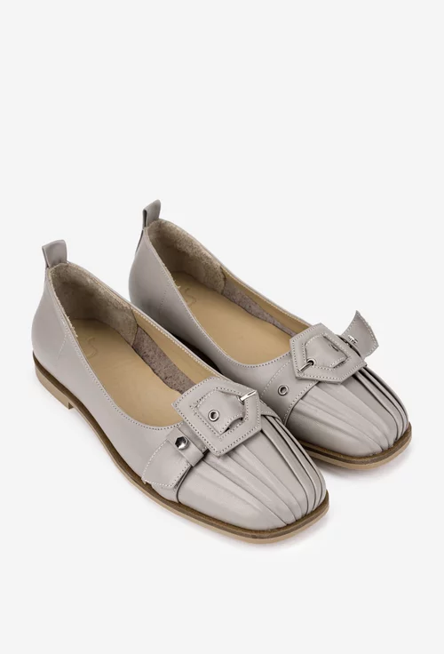 Pantofi dama NUR taupe din piele naturala cu catarama din piele