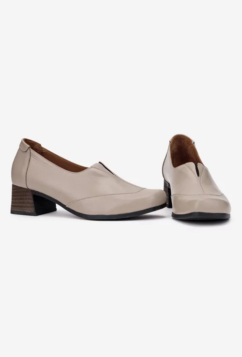 Pantofi dama NUR taupe din piele naturala cu toc