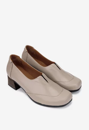 Pantofi dama NUR taupe din piele naturala cu toc