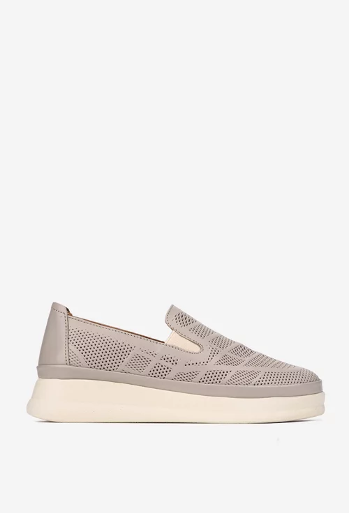 Pantofi dama NUR taupe din piele perforata