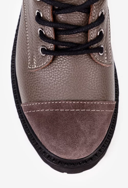 Pantofi dama NUR taupe din piele texturata cu varful din piele intoarsa