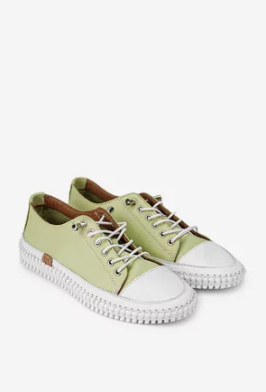 Pantofi dama NUR verzi cu alb din piele cu talpa flexibila