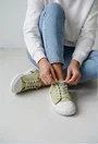 Pantofi dama NUR verzi cu alb din piele cu talpa flexibila