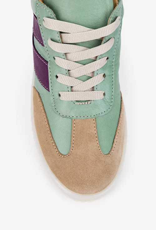 Pantofi dama NUR verzi din piele cu detalii colorate