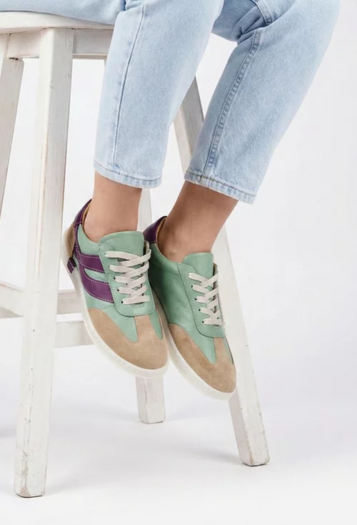 Pantofi dama NUR verzi din piele cu detalii colorate