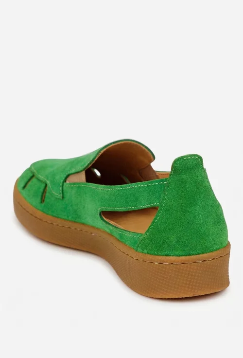 Pantofi dama NUR verzi din piele intoarsa cu decupaje