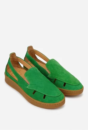 Pantofi dama NUR verzi din piele intoarsa cu decupaje