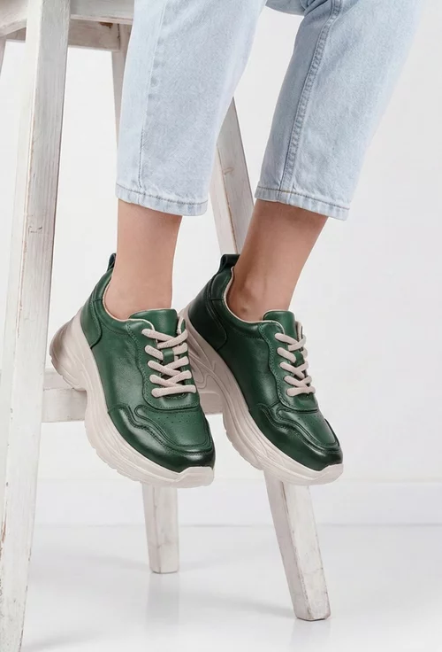 Pantofi dama NUR verzi din piele naturala
