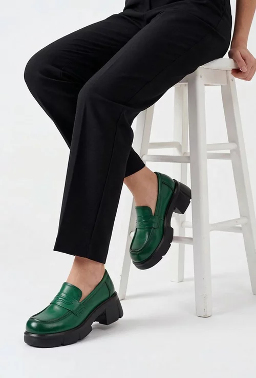 Pantofi dama NUR verzi din piele naturala