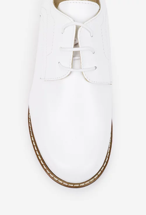 Pantofi dama Oxford albi din piele naturala