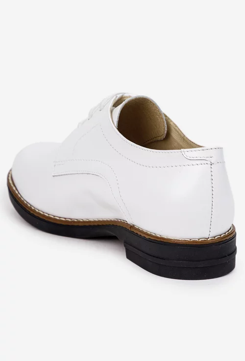 Pantofi dama Oxford albi din piele naturala