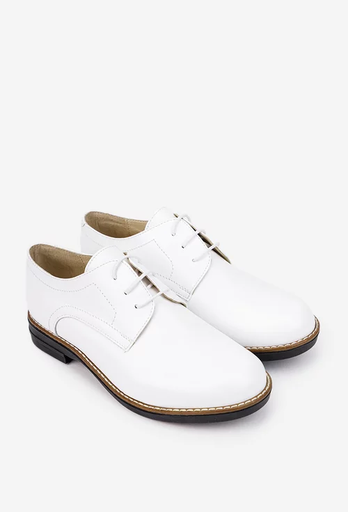 Pantofi dama Oxford albi din piele naturala