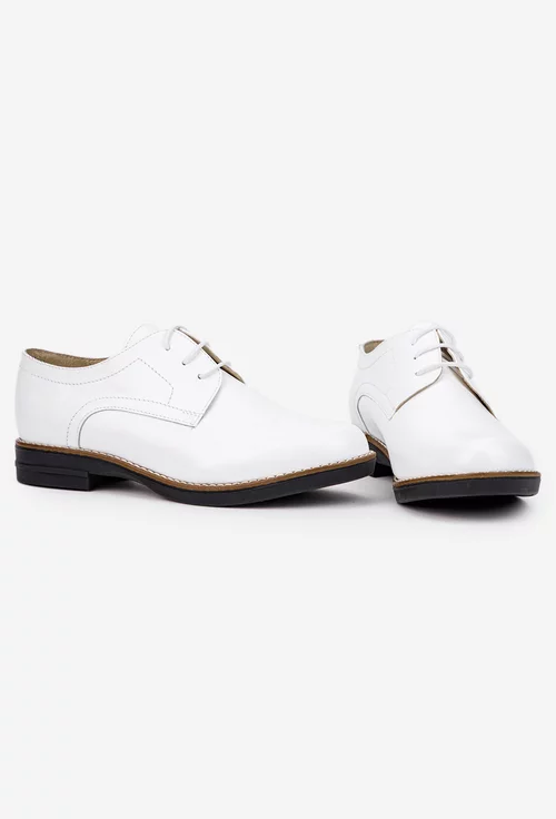 Pantofi dama Oxford albi din piele naturala