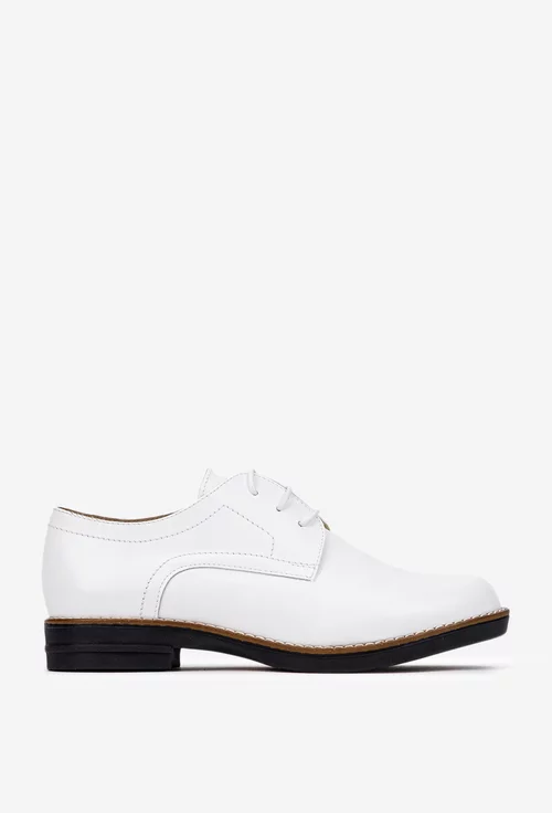Pantofi dama Oxford albi din piele naturala