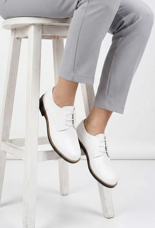 Pantofi dama Oxford albi din piele naturala
