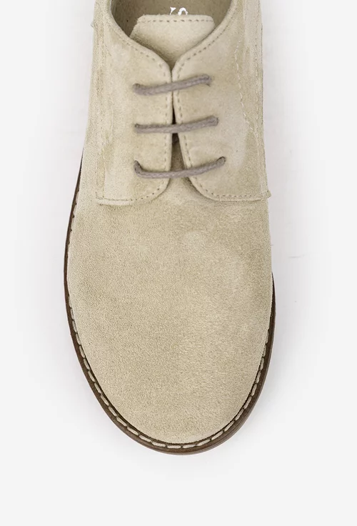 Pantofi dama Oxford bej din piele intoarsa