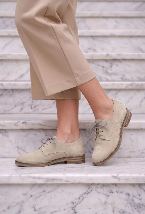 Pantofi dama Oxford bej din piele intoarsa picture - 2